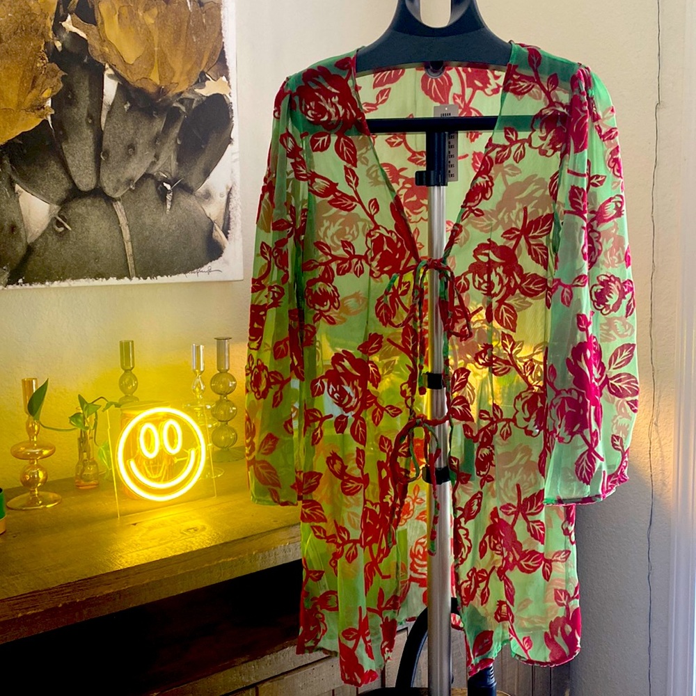 Urban Outfitters Sheer tie from kimono with velvet appliqué